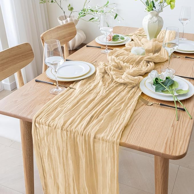Cheesecloth Table Runner 10FT 12Pcs Sand Boho Gauze Rustic Sheer Runners | - Image 8