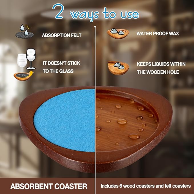 6 Pcs Mid Century Modern Coasters Wood Absorbent Coaster - Image 3