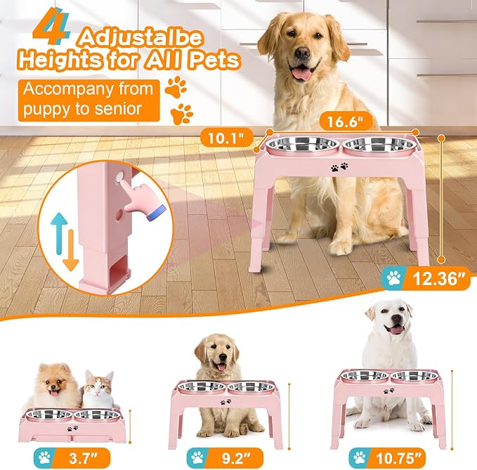 COMESOON Elevated Dog Bowls, 4 Height Adjustable Raised Bowl Stand - Image 2