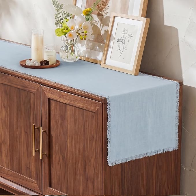 14 x 120 Inches Frayed Edge Table Runner, 270G Heavyweight Sand Washed Slub - Image 4
