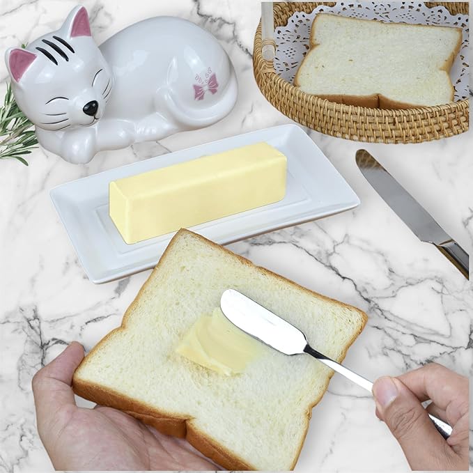 Cat Butter Dish with Lid – Cute Ceramic Plate – Keeper to leave on counter – Gift for cat lovers – Decor for dining room table – Perfect housewarming gift – Butterbell dish