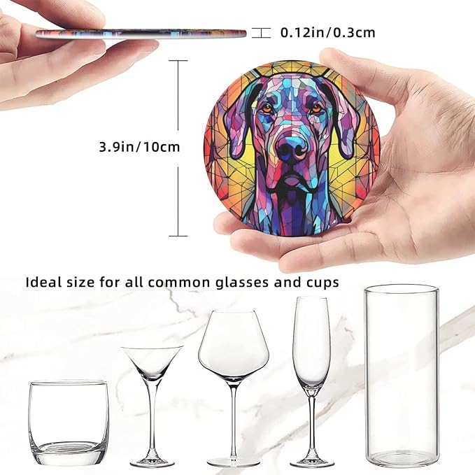 Great Dane Stained Dog Breed Glass Art Leather Drinks Coasters - Image 3