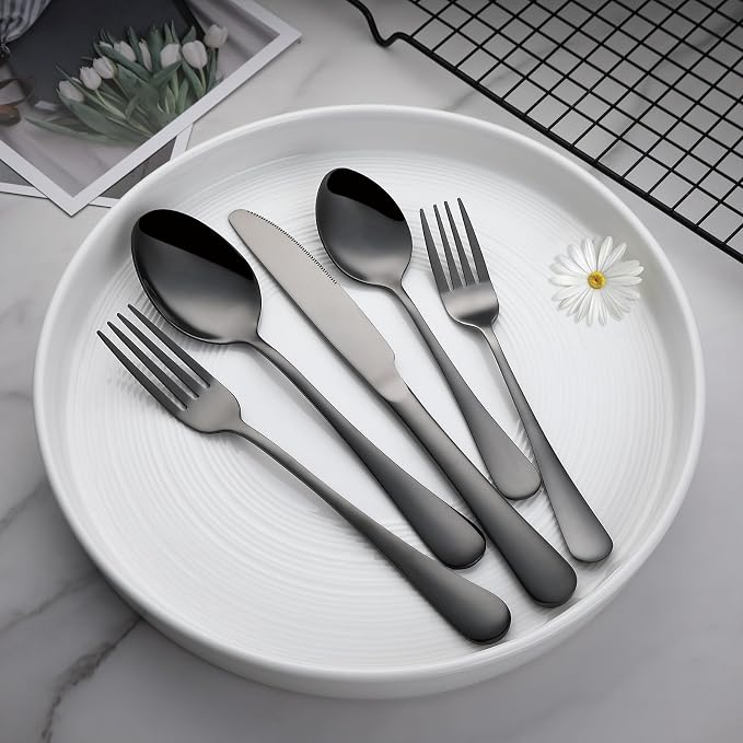 VANDBAO Black Flatware Cutlery Silverware Set 20 Pieces, Stainless Steel - Image 3