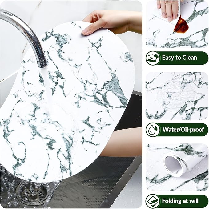 Placemats Set of 6, 11.8 x 17 Inch, Marble | Heat Resistant Oval Faux Leather - Image 5