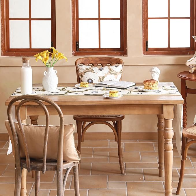bilin gaier Designer French Linen Long Table Runner, Floral Pattern, Dining - Image 8