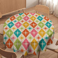 Abstract Geometric Round Tablecloth, Mid Century Retro Abstract Vintage Tablecloth for Home Party Dining Room Kitchen Decor 60Inch(152cm)