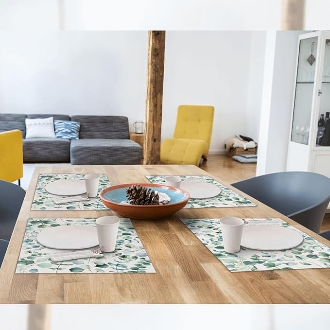 Eucalyptus Leaves Placemats Set of 4 Washable Table Place Mats for Dining Kitchen Party Decor