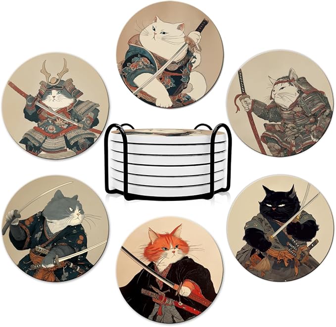 Dooke Coasters for Drinks, Round Absorbent Ceramic Stone Coasters Set of 6 by Dooke