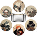Dooke Coasters for Drinks, Round Absorbent Ceramic Stone Coasters Set of 6 by Dooke