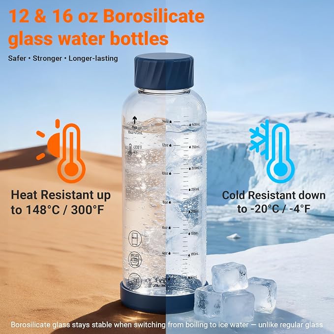12 oz Glass Juice Bottles 6 Pack, Leakproof Borosilicate Glass Bottles | - Image 4