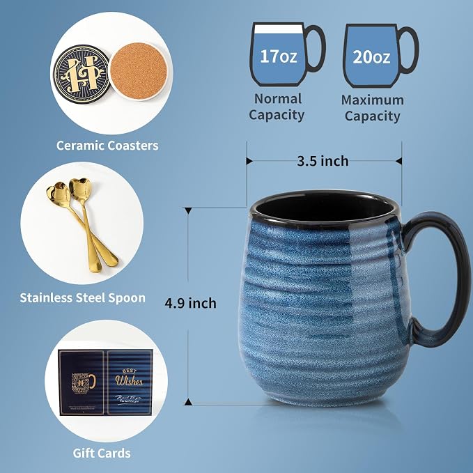 HASENSE Ceramic Coffee Mug Set, 20 Oz Tea Cups - Image 5