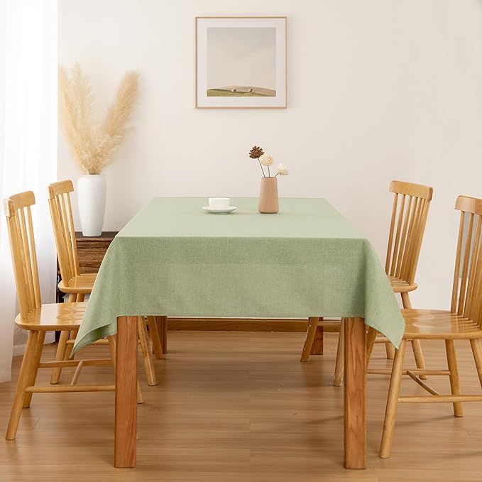 Hiasan 2 Pack Faux Linen Rectangle Tablecloth - Wrinkle and Stain Resistant Washable Table Cloth for Kitchen Dining Room Holiday Table Cover for Party Dinner, Green, 90 x 156 Inch