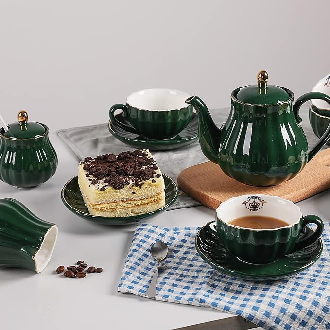 Sweejar Home Porcelain Tea Sets British Royal Series, 8 OZ Cups& Saucer Service - Image 6