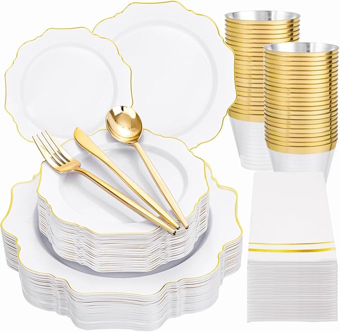 175Pcs Gold Plates Disposable by WDF