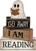 Moucuny 4 Pcs Halloween Table Decoration Wooden Ghost Reading Stacked Block by Moucuny