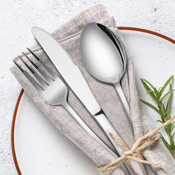 Silverware Set, 40-Piece Flatware Set, E-far Stainless Steel Eating Utensils - Image 3