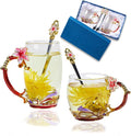 Tea Cup Glass Coffee Mugs, Fancy Cup Set Birthday Christmas Valentine's Day by DUMVOIN