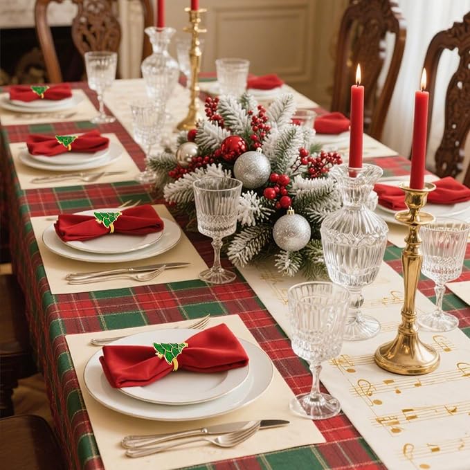 Christmas Tree Napkin Rings Set of 12, Evergreen Xmas Tree Napkin Ring Holders - Image 7