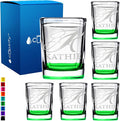 Personalized Shot Glasses Set of 6 Initial and Name 2oz Green Bottom Etched Square Shot Glass Engraved with Custom Text Birthday Gift for Men and Women