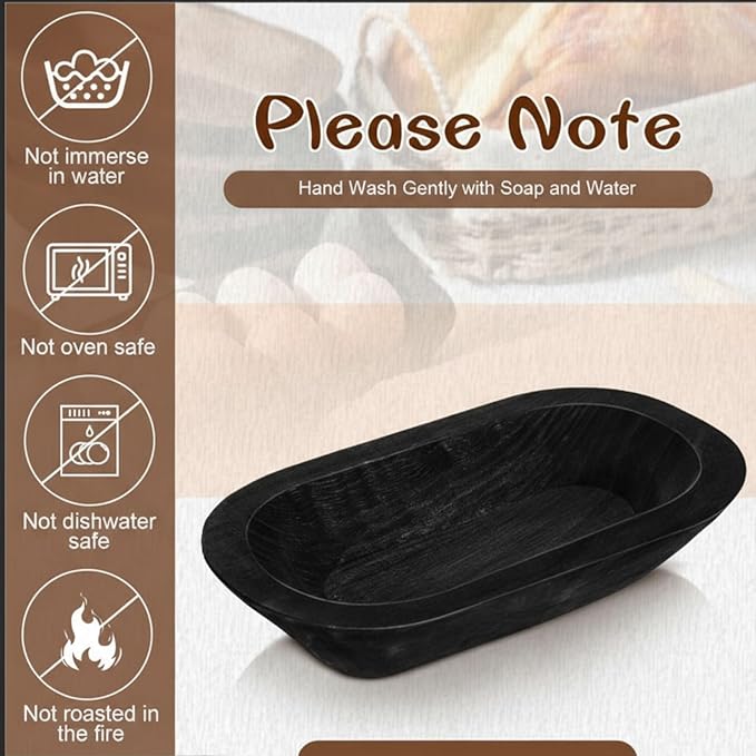Nuogo 20 Pcs Wooden Dough Bowls Bulk 8.6 Inch Rustic Vintage Hand Carved Wood Dough Bowls Dining for DIY Home Crafts Making Farmhouse Fruits Supplies(Black)