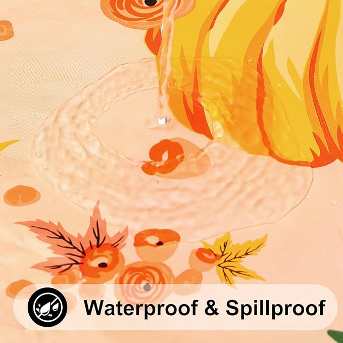 Smiry Plastic Thanksgiving Tablecloth, Pumpkin Wipeable Flannel Backed Vinyl Tablecloths for 6 Foot Tables, Waterproof Elastic Fitted Table Covers for Autumn Harvest, Parties (Orange, 30x72 Inches)