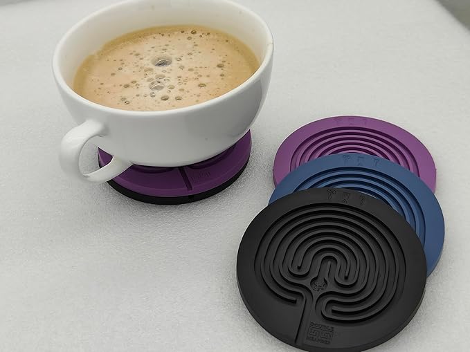 Classic Labyrinth Purple Silicone Coasters - Set of 8 Non-Slip, Heat-Resistant Drink Coasters for Coffee, Tea, and Glasses - Durable, Easy to Clean, Decorative Tabletop Protection