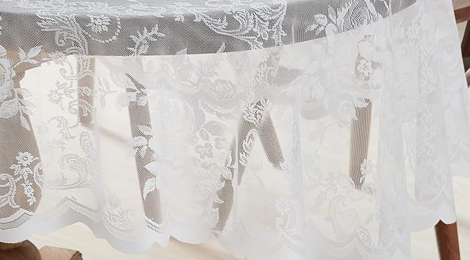 Warm Home Designs 70 Inch Round Tablecloth with English Rose Design. Use as Circle Tablecloth, Rustic Tablecloth or as Elegant Lace Table Cloth. Ivory Table Clothes for 4-6 Guests. LTC Ivory 70"