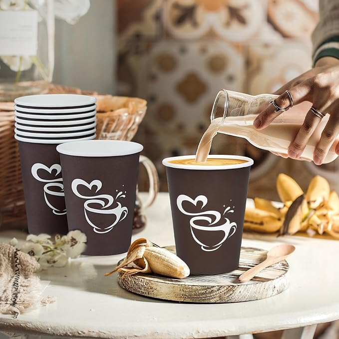Clawsoff 300 Count 12 oz Paper Coffee Cups Disposable Hot Coffee Cups Brown | - Image 3