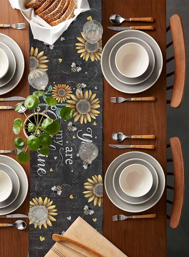 Farmhouse Sunflowers Short Table Runners 48 Inches, Cotton Linen Fabric Table - Image 5