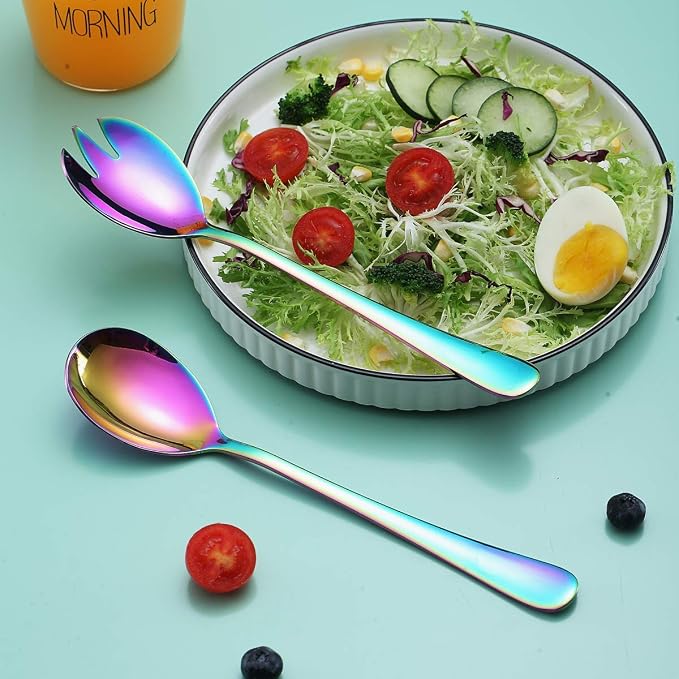 Rainbow Salad Server Set, Berglander Stainless Steel Salad Serving Set - Image 4
