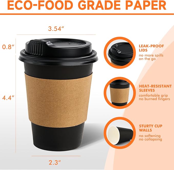 METAPRINT 100 Pack 12 oz Disposable Coffee Cups - Image 2