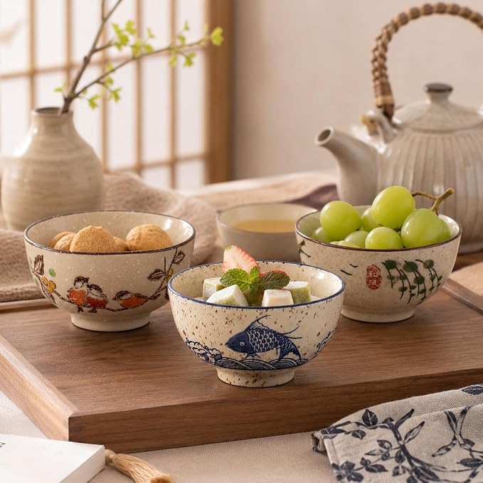clothmile 4.5 Inch Japanese Retro Rice Bowls Set of 6 Japanese Style - Image 5