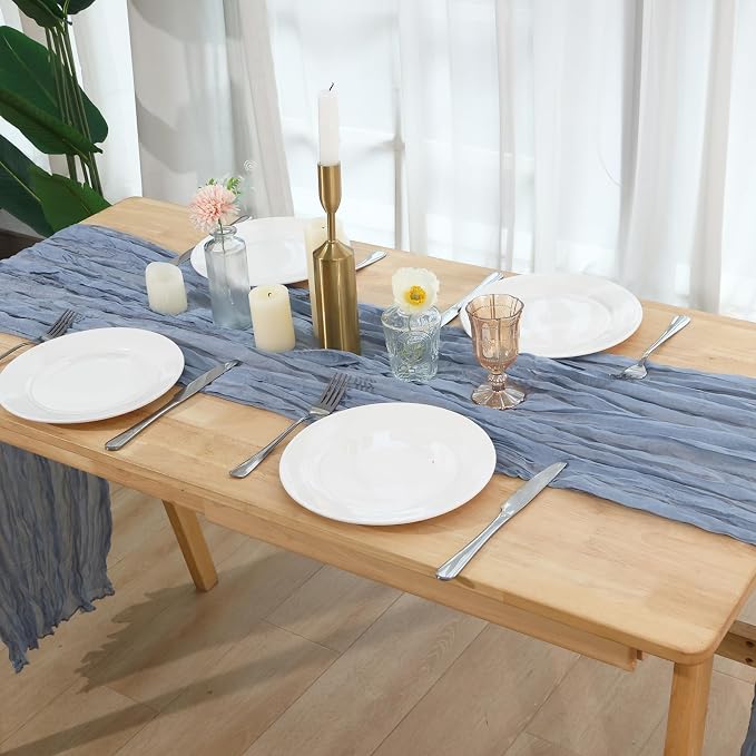3 Pack Dusty Blue Cheesecloth Table Runner 120 Inch Boho Wedding Decor | - Image 6