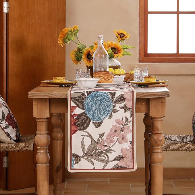 bilin gaier Designer Linen Extra Long Table Runner, Colorful Floral Pattern - Image 2