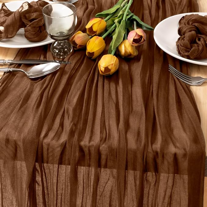 6 Pack Brown Cheesecloth Table Runner 10ft Neutral Gauze Centerpiece | - Image 2