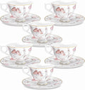 fanquare 6oz Pink Butterflies Porcelain Tea Cups and Saucers Set of 6 | Elegant by fanquare