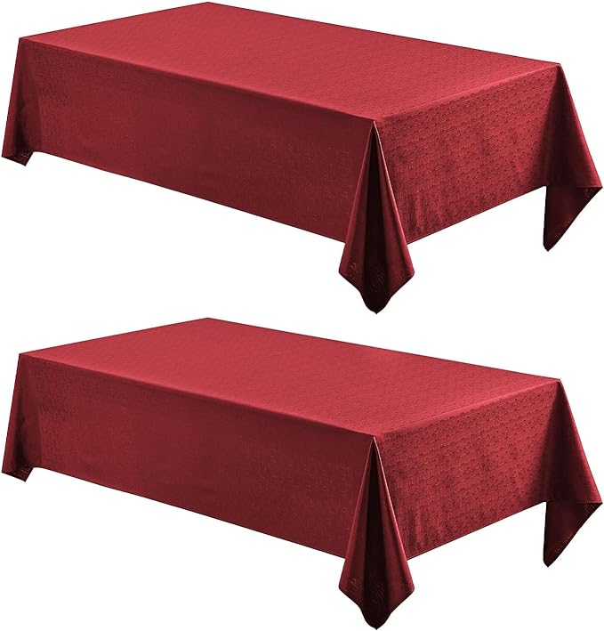2 Pack Rectangle Tablecloth, 52x70 inch, Water Resistant Wrinkle Free Linen Textured Table Cloth Washable, Decorative Fabric Table Cover for Dining, Party and Camping, Red