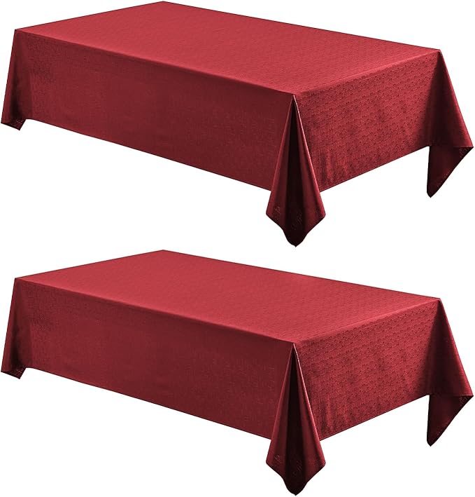 2 Pack Rectangle Tablecloth, 60x84 inch, Water Resistant Wrinkle Free Linen Textured Table Cloth Washable, Decorative Fabric Table Cover for Dining, Party and Camping, Red