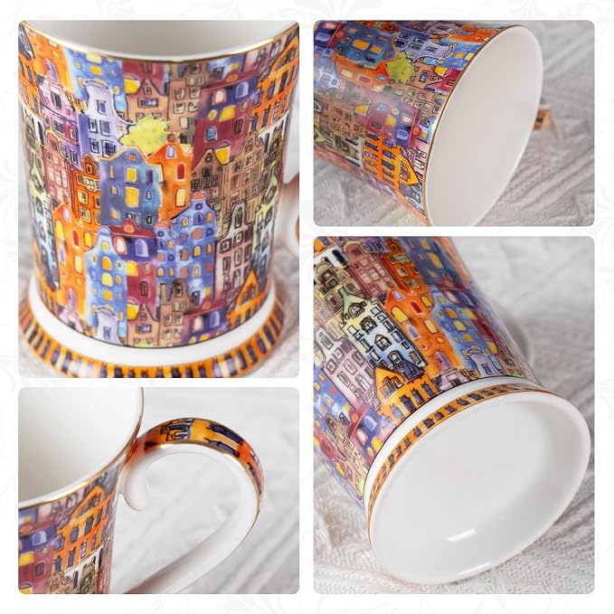 KAMMAK Bone China Coffee Mugs, 9.4oz Floral Tea Cups - Image 3