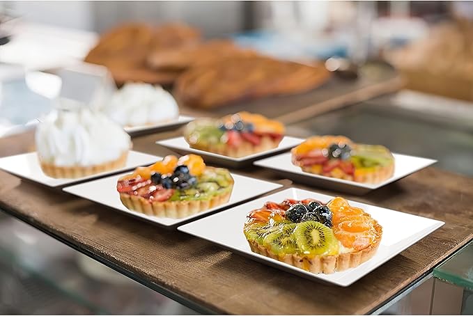 Exquisite Mini Disposable Appetizer Plates - 100 Pack 2.95" x 2.95" White Plastic Dessert Plates - Elegant Design for Weddings, Birthdays, and Formal Parties - Stackable and Convenient - BPA Free
