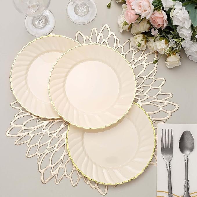 Efavormart 10-Pack 7.5" Ivory Vintage Plastic Salad Dessert Plates - Image 5