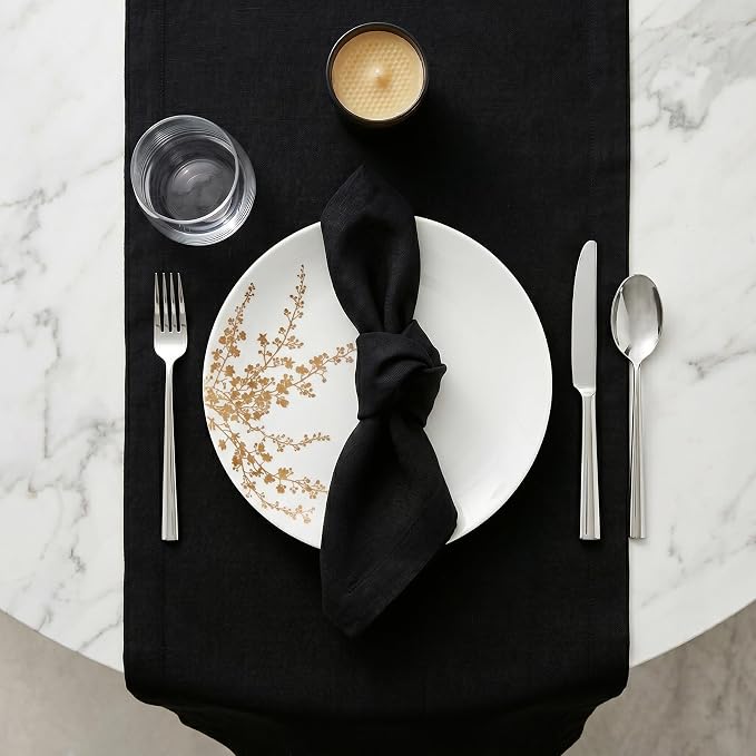 Solino Home 100% Pure Linen Dining Table Runner Black, Fete 14 x 108 in | Table - Image 4