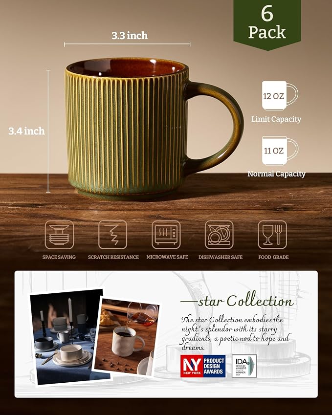 famiware Coffee Mug Set for 6, Star 12 oz Catering Mugs Cup Set - Image 6