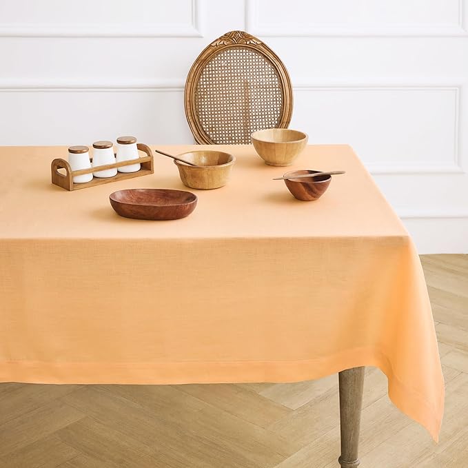 Solino Home Linen Tablecloth for Rectangle Tables 60 x 108 Inch - 100% Pure Linen Peach Table Cloth - Fete, Machine Washable Cloth Tablecloth for Valentines, Spring, Easter