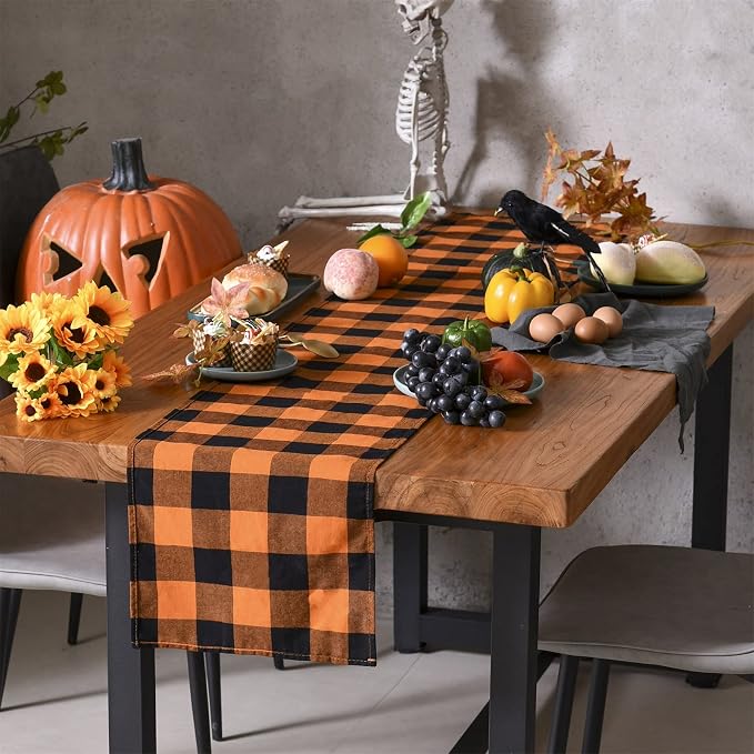 Tosewever Halloween Buffalo Check Plaid Table Runner, Cotton Polyester Blend - Image 7