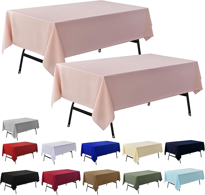 2-Pack 60x84 inch Dusty Pink Table Cloths, Solid Stain and Wrinkle Resistant Oblong Tablecloth, Premium Plain Weave Polyester Fabric Rectangle Table Linen Covers for Hotel, Banquet