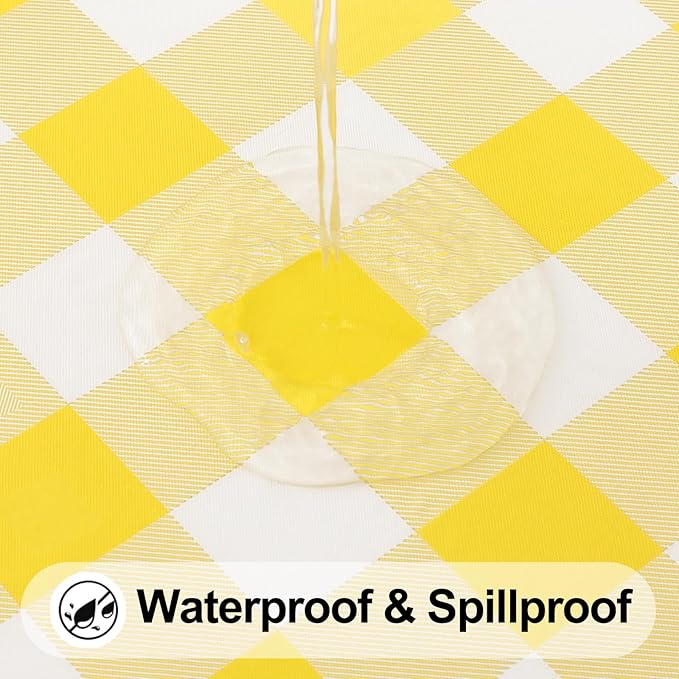 Smiry Rectangle Picnic Table Cloth, Elastic Waterproof Fitted Vinyl Tablecloths, Flannel Backed Buffalo Plaid Table Covers for Dining, Camping, Outdoor (White and Yellow, 30" x 96")