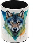 Leather Pen Holder for Desk, Watercolor Wolf Pencil Cup Pen Organizer Makeup by Unknown