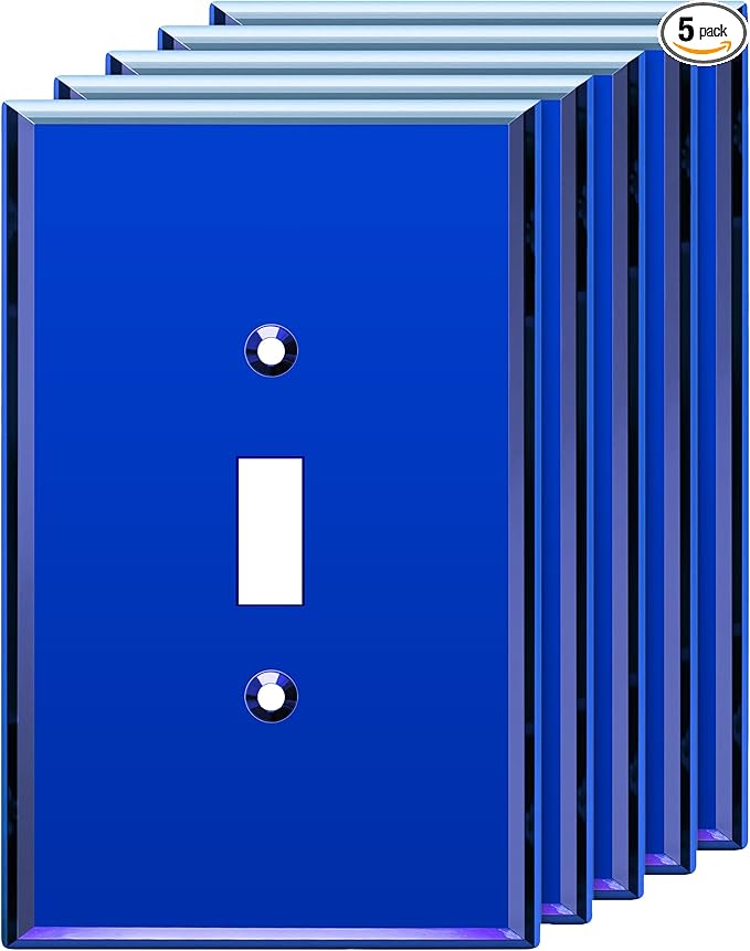 LIDER Toggle Switch Acrylic Wall Plate, Mirrored Light Switch Plate, Plexiglass Switch Cover, Mirror-like Reflective Finish, Modern Upgrade, Oversized 1-Gang 5.25" x 3.44", Blue, 5 Pack