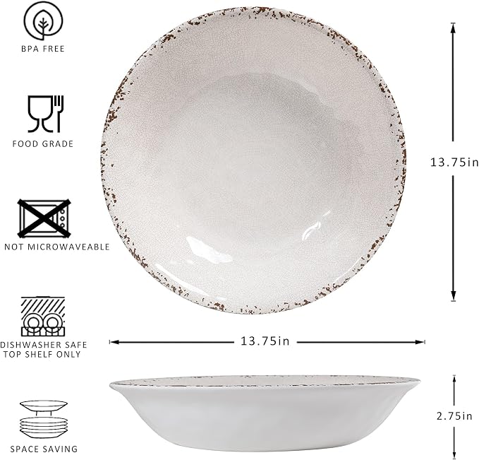 Melamine Large Serving Bowls Set of 2, 13.75" and 130 OZ Farmhouse BPA Free - Image 6